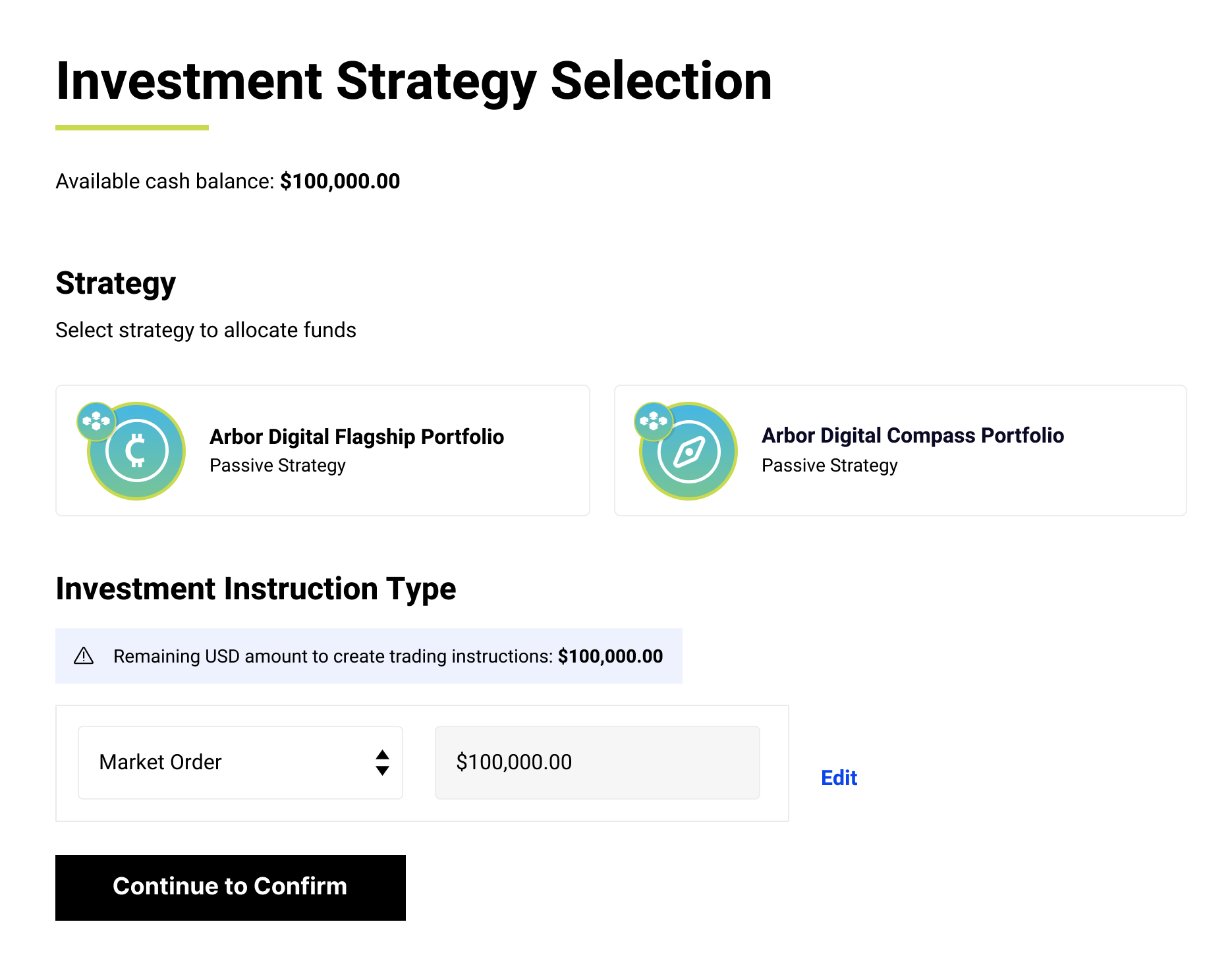 Example Invest screen